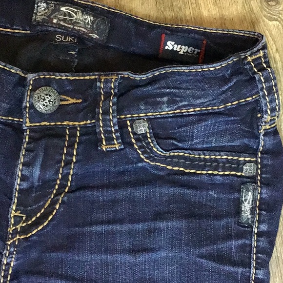 SILVER JEANS Suki Mid, Super Skinny Blue Jeans - Picture 5 of 6